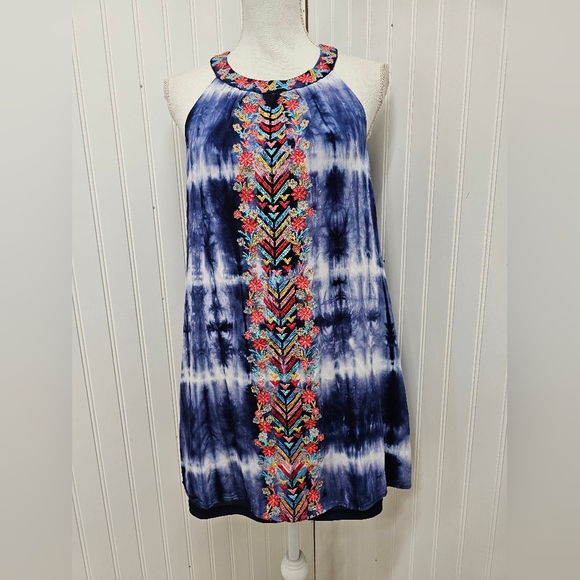 Tie-Dye Sleeveless Dress with Embroidered Detail Savanna Jane S - Picture 1 of 3